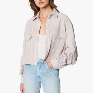 BLANKNYC Womens Luxury Clothing Faux Suede Fringe Shirt Jacket Coat Small NEW